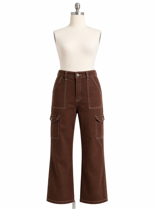 Pants - Brown Cargo Wide-Leg Pants